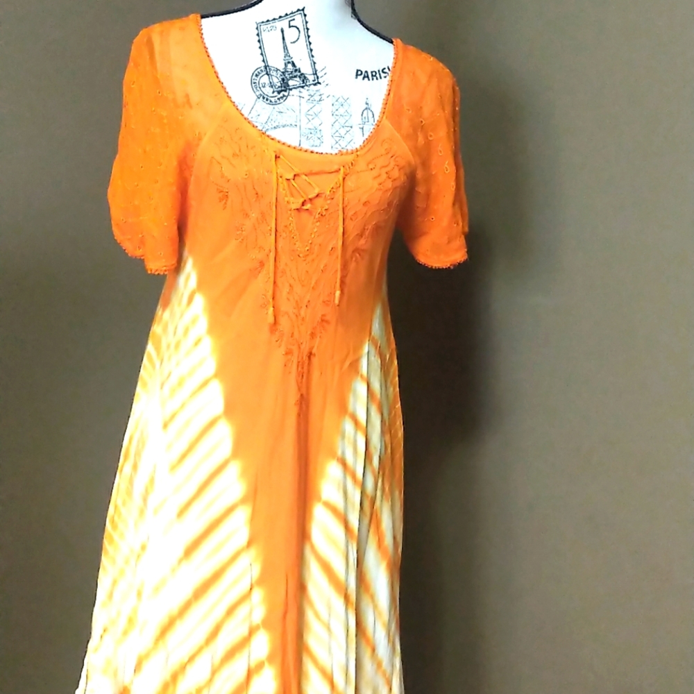 !Bright! orange tie-dye rayon dress